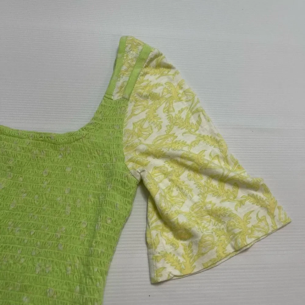 Free People Green Marigold Smocked Crop Top Size Small Medium See Measurements